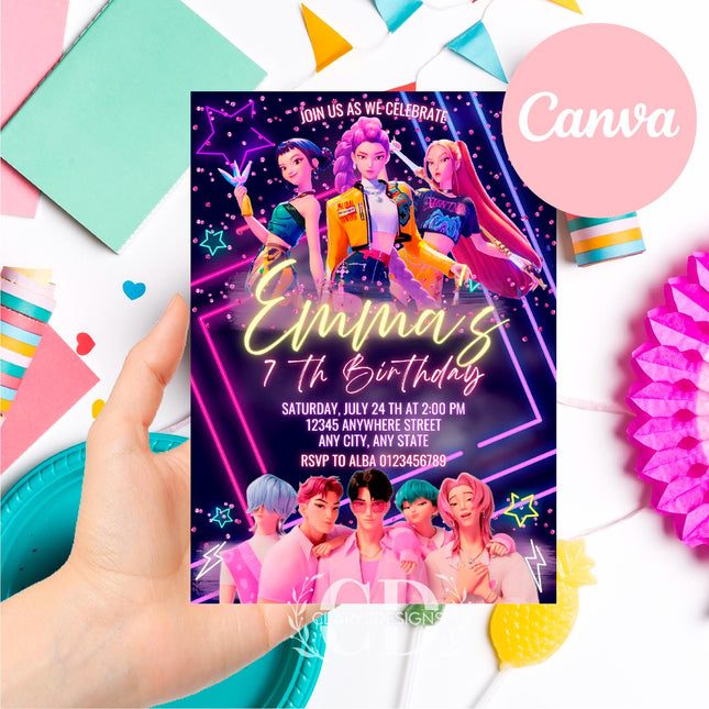 KPOP Demon Hunters Invitation, KPOP Demon Hunters Birthday invitation, EDITABLE K Pop Birthday Invitation, K Pop Warriors Invitation