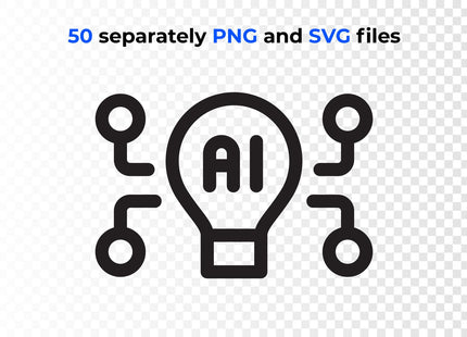 Artificial Intelligence Outline Icons Pack, 50 Editable SVG PNG EPS