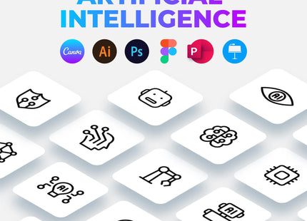 Artificial Intelligence Outline Icons Pack, 50 Editable SVG PNG EPS