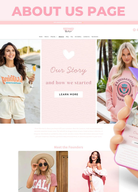 Refined Elegance Pink Shopify Theme: Feminine, Minimal, Cute, Editable Canva