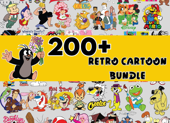 200+ Amusing Vintage Cartoon SVG PNG Clipart Pack for Crafters
