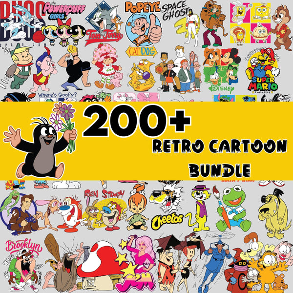 200+ Amusing Vintage Cartoon SVG PNG Clipart Pack for Crafters