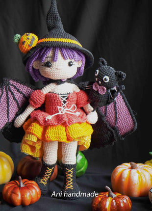 Crochet MORGANA doll pattern, Halloween doll pattern, crochet doll patterns, PDF file in English, French, German, Spanish, Portuguese