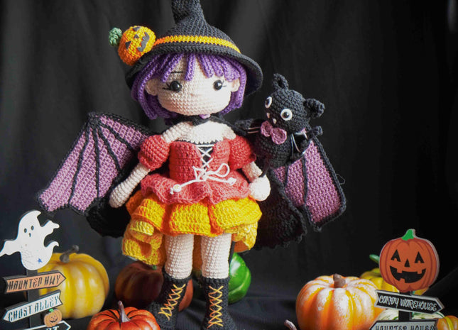 Crochet MORGANA doll pattern, Halloween doll pattern, crochet doll patterns, PDF file in English, French, German, Spanish, Portuguese