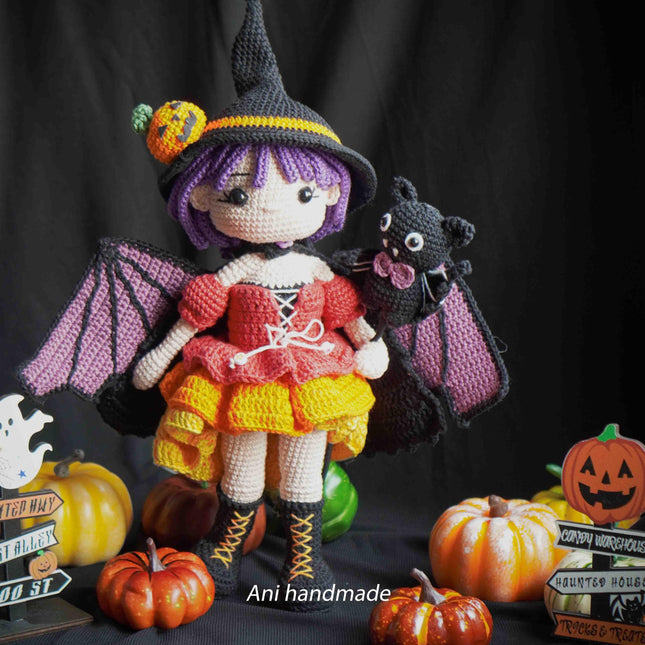 Crochet MORGANA doll pattern, Halloween doll pattern, crochet doll patterns, PDF file in English, French, German, Spanish, Portuguese