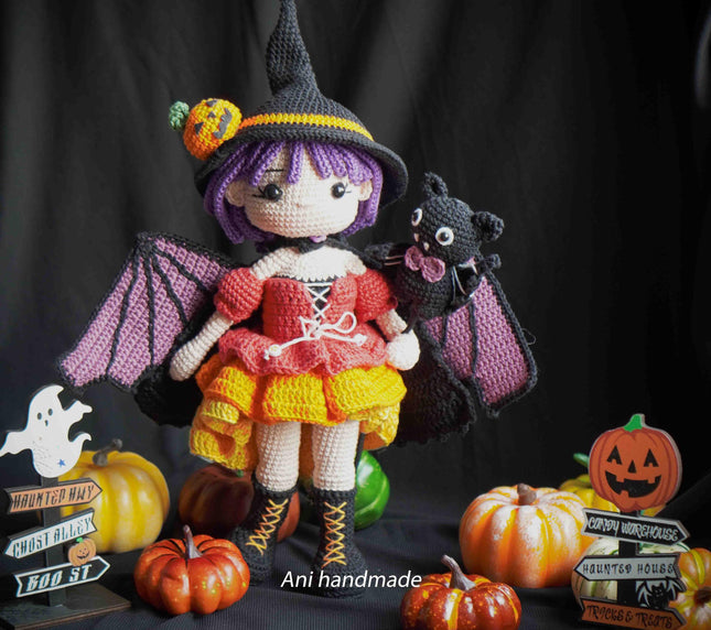 Crochet MORGANA doll pattern, Halloween doll pattern, crochet doll patterns, PDF file in English, French, German, Spanish, Portuguese