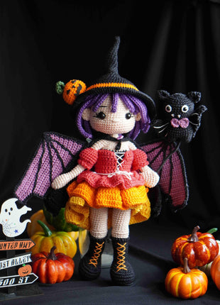 Crochet MORGANA doll pattern, Halloween doll pattern, crochet doll patterns, PDF file in English, French, German, Spanish, Portuguese