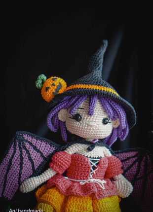 Crochet MORGANA doll pattern, Halloween doll pattern, crochet doll patterns, PDF file in English, French, German, Spanish, Portuguese