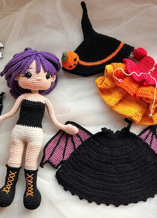 Crochet MORGANA doll pattern, Halloween doll pattern, crochet doll patterns, PDF file in English, French, German, Spanish, Portuguese