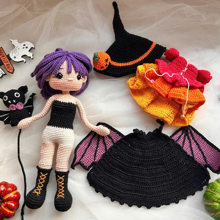 Crochet MORGANA doll pattern, Halloween doll pattern, crochet doll patterns, PDF file in English, French, German, Spanish, Portuguese
