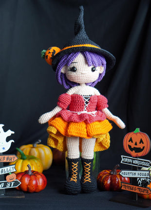 Crochet MORGANA doll pattern, Halloween doll pattern, crochet doll patterns, PDF file in English, French, German, Spanish, Portuguese