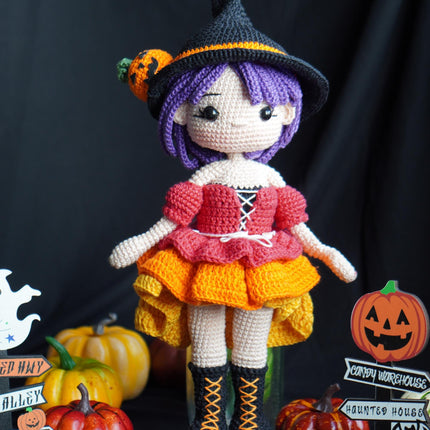 Crochet MORGANA doll pattern, Halloween doll pattern, crochet doll patterns, PDF file in English, French, German, Spanish, Portuguese