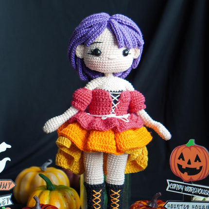 Crochet MORGANA doll pattern, Halloween doll pattern, crochet doll patterns, PDF file in English, French, German, Spanish, Portuguese