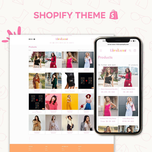 Liraluxe Modern Feminine Shopify Theme OS 2.0 - Pink eCommerce Website
