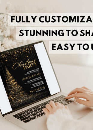 Gold Black Christmas Party Invitation Canva Template Editable 5x7 Card