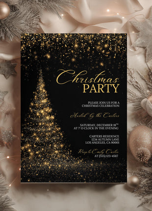 Gold Black Christmas Party Invitation Canva Template Editable 5x7 Card