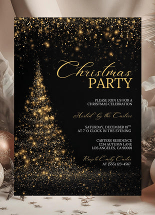 Gold Black Christmas Party Invitation Canva Template Editable 5x7 Card