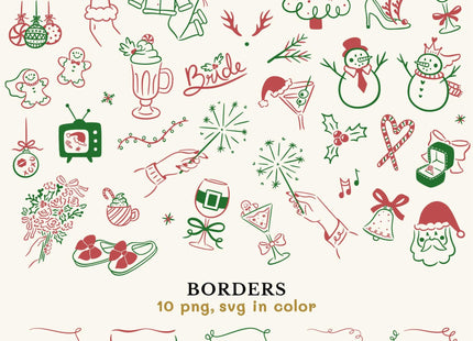 Hand-Drawn Christmas Bachelorette SVG Bundle Holiday Doodles Whimsical Clipart