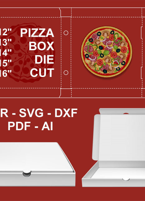 Large Pizza Box Die-Cut Template Set SVG PDF DXF