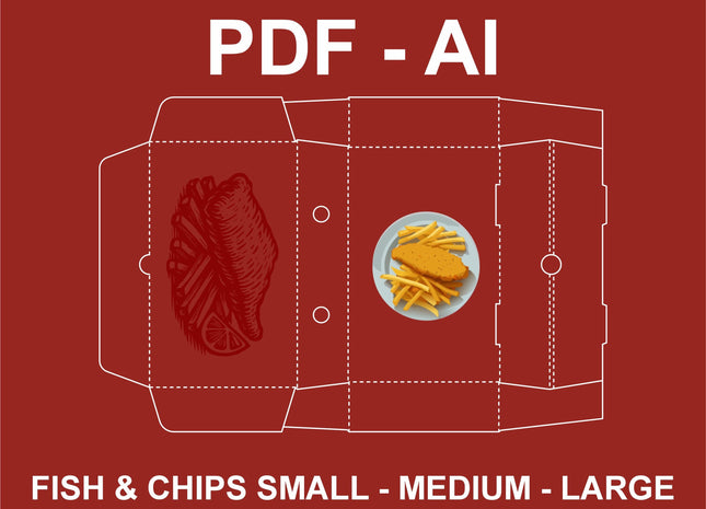 Fish & Chips Calzone Die-Cut Box Template Set SVG AI