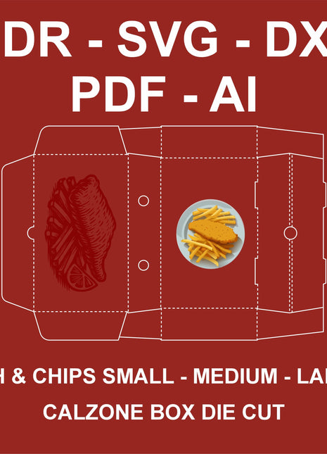 Fish & Chips Calzone Die-Cut Box Template Set SVG AI