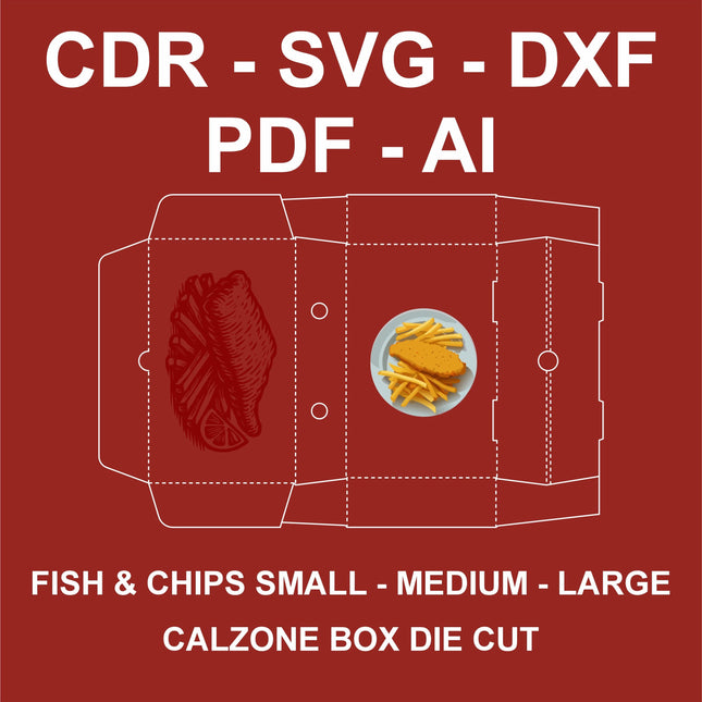 Fish & Chips Calzone Die-Cut Box Template Set SVG AI