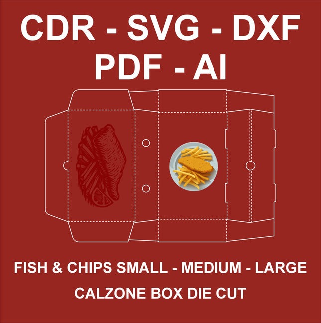 Fish & Chips Calzone Die-Cut Box Template Set SVG AI