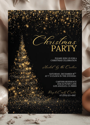 Gold Black Christmas Party Invitation Canva Template Editable 5x7 Card