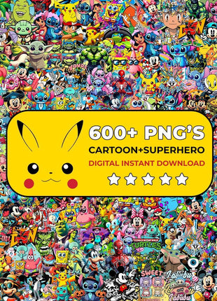 600+ Cartoon Mega Bundle PNG Clipart SVG Cricut Files Pack