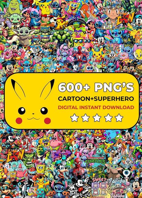 600+ Cartoon Mega Bundle PNG Clipart SVG Cricut Files Pack