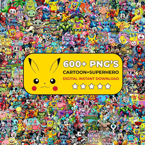 600+ Cartoon Mega Bundle PNG Clipart SVG Cricut Files Pack