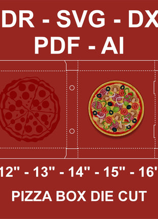 Large Pizza Box Die-Cut Template Set SVG PDF DXF