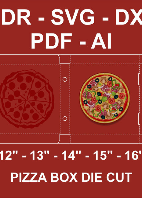 Large Pizza Box Die-Cut Template Set SVG PDF DXF