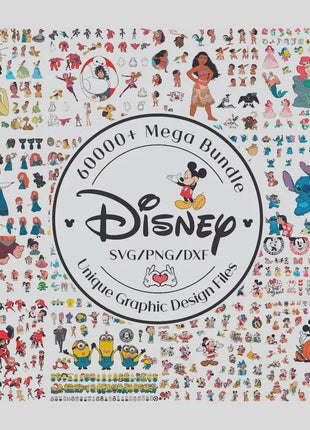 60,000+ Mega SVG PNG Bundle — Disney Princess, Mickey, Pixar Clipart