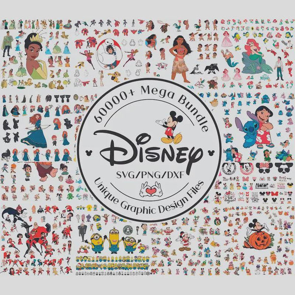 60,000+ Mega SVG PNG Bundle — Disney Princess, Mickey, Pixar Clipart