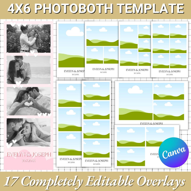 Wedding Photo Booth Template Bundle: Editable 4x6 Canva Frames