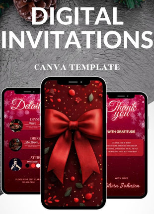 Editable Animated Christmas Party Invitation Canva Template MP4 Instant Download