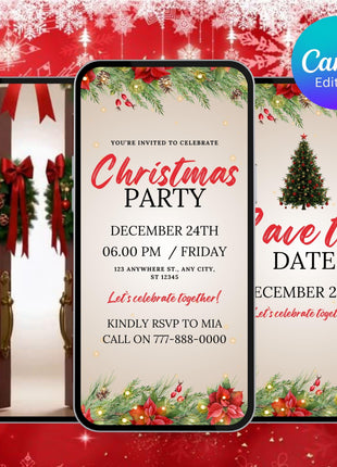 Editable Merry Christmas Party Invitation Template with Animated Video