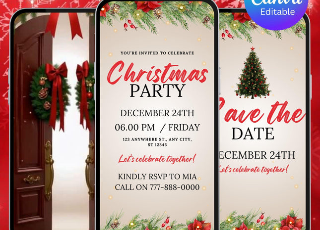 Editable Merry Christmas Party Invitation Template with Animated Video