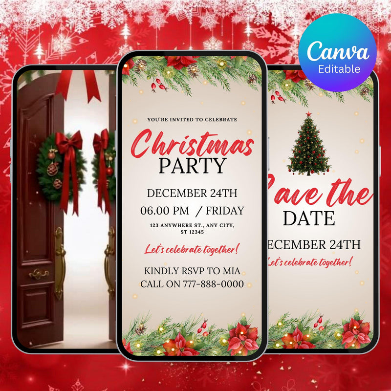 Editable Merry Christmas Party Invitation Template with Animated Video