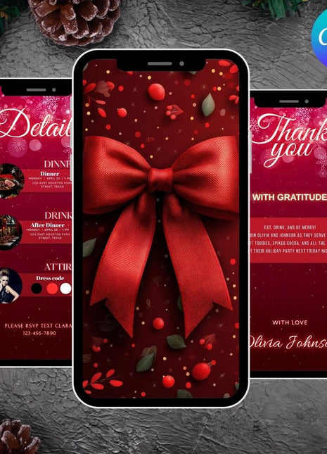 Editable Animated Christmas Party Invitation Canva Template MP4 Instant Download