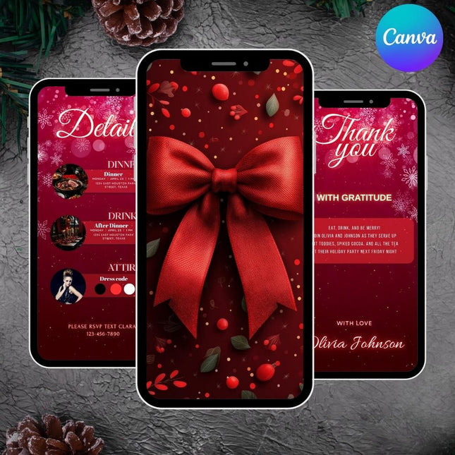 Editable Animated Christmas Party Invitation Canva Template MP4 Instant Download