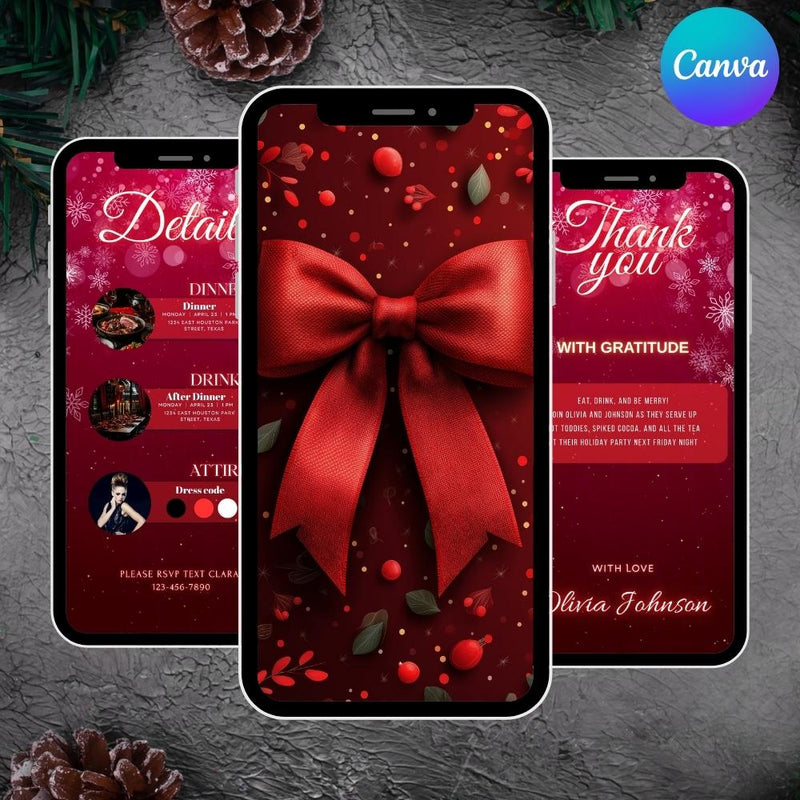 Editable Animated Christmas Party Invitation Canva Template MP4 Instant Download