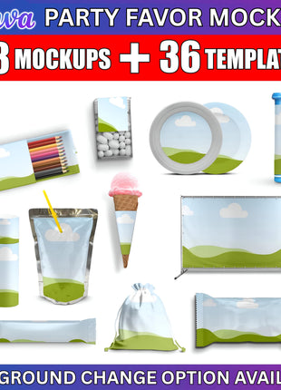 50x Canva Party Favor Mockup Bundle for Chocolate Juice Labels