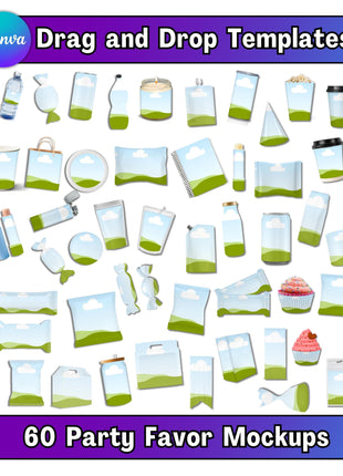 60 Canva Party Favor Mockup Bundle - Editable Templates Pack