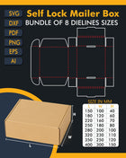 Bundle of 8 Self-Lock Mailer Box Dieline Templates for Packaging