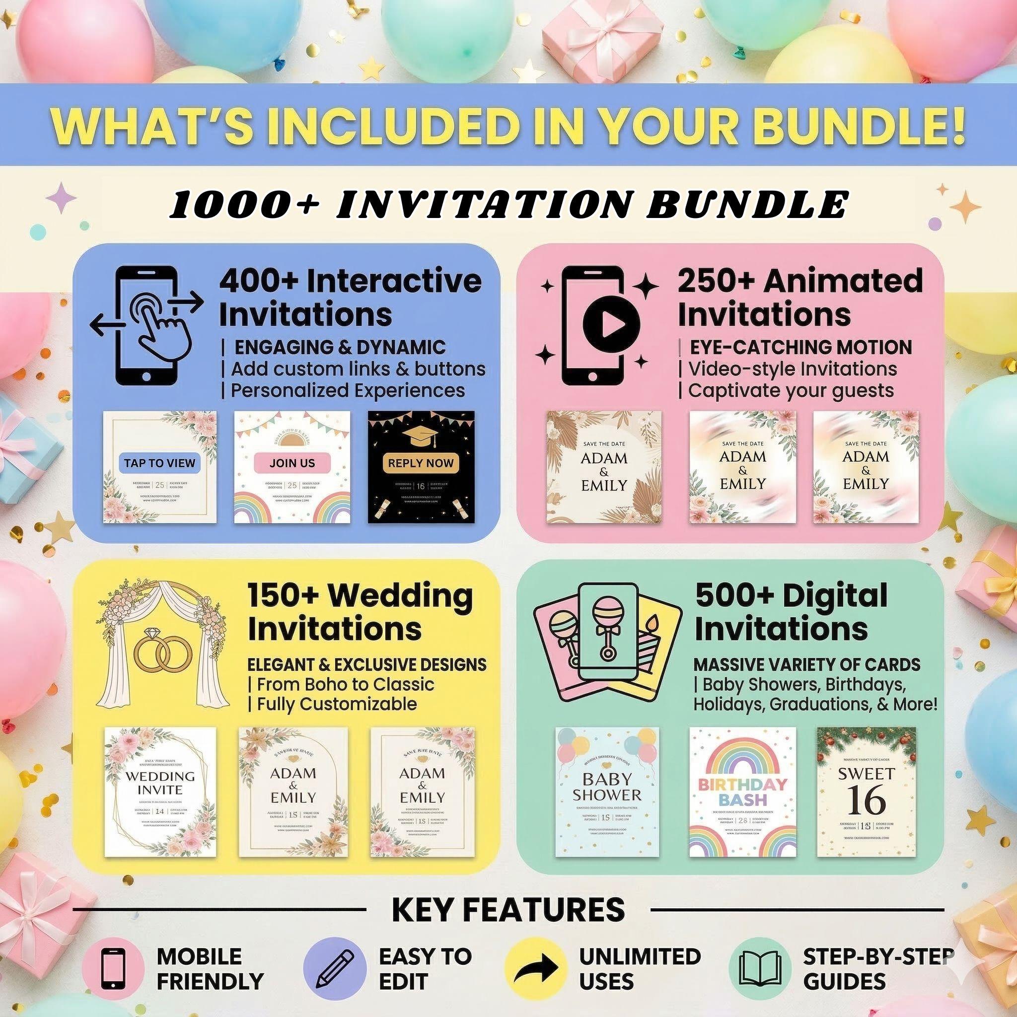 Digital Invitation Bundle Editable Canva | 1000+ Templates – Crafty Temps