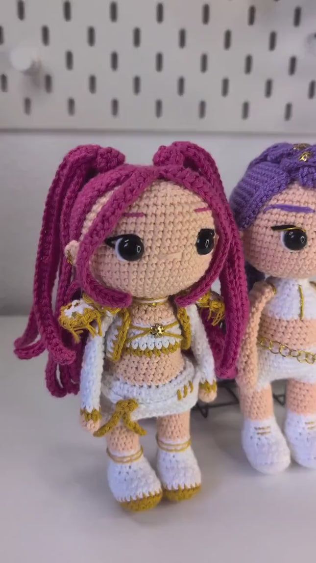 🎤 KPOP Demon Hunters Crochet Pattern Bundle – Rumi, Zoey & Mira Chibi Dolls