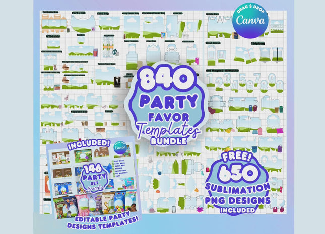 840 Party Favor Templates Bundle Party Canva Editable Favors Gift Chip Bag Templates party favor box baby shower party kids