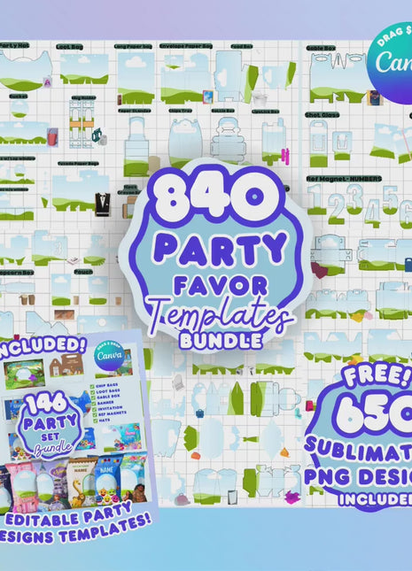 840 Party Favor Templates Bundle Party Canva Editable Favors Gift Chip Bag Templates party favor box baby shower party kids